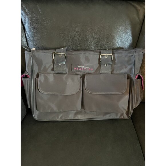 KENNETH COLE Reaction Gray/Pink Nylon Travel/ Messenger Bag NICE SEE ALL - Picture 3 of 16